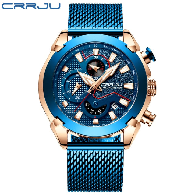 CRRJU New Fashion watches Luxury Calander Business Watch Mens Chronograph Sport Leather Watches Men's Luminous Quartz watch