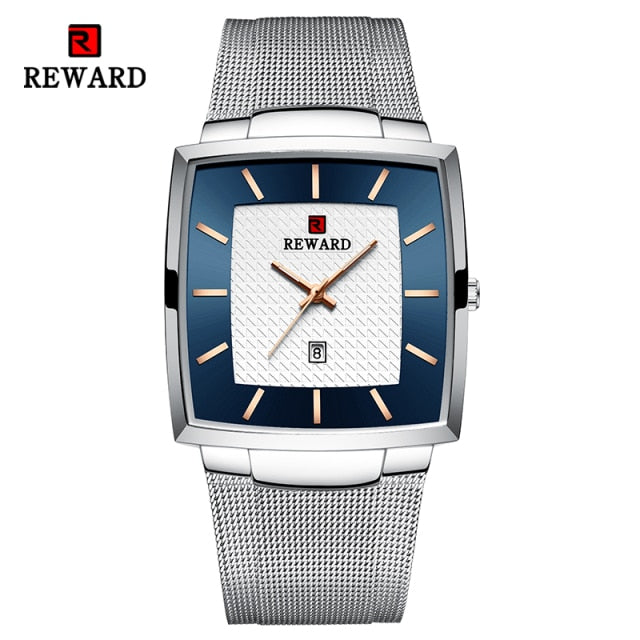 Reward Men Quartz Watch Luxury Business Square Wrist Watches Date Time Steel Mesh Timepieces Alloy Classical Wristwatch for Men