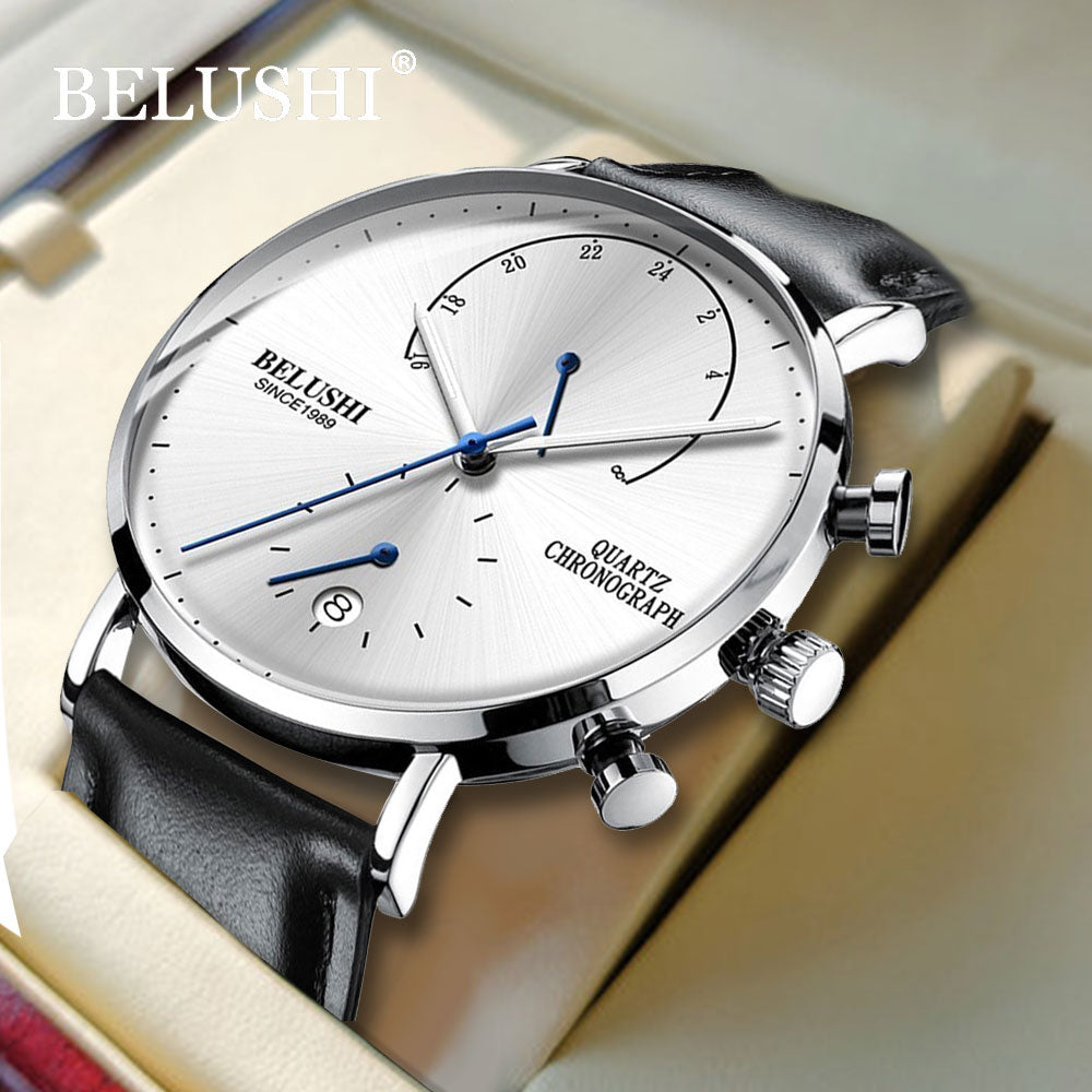 Belushi Men Watches 2021 Luxury Chronograph Watch For Men Quartz Wristwatches Men Watch Waterproof Leather Strap Men'S Watches