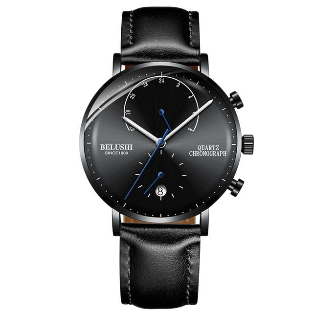 Belushi Men Watches 2021 Luxury Chronograph Watch For Men Quartz Wristwatches Men Watch Waterproof Leather Strap Men'S Watches