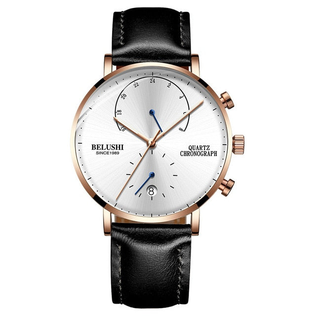 Belushi Men Watches 2021 Luxury Chronograph Watch For Men Quartz Wristwatches Men Watch Waterproof Leather Strap Men'S Watches