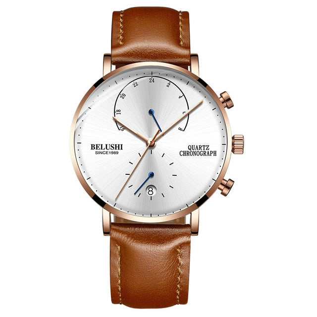 Belushi Men Watches 2021 Luxury Chronograph Watch For Men Quartz Wristwatches Men Watch Waterproof Leather Strap Men'S Watches