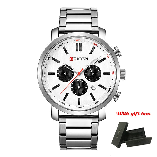 CURREN Luxury Casual Stainless Steel Watch Mens Fashion Chronograph Quartz Men Watches Sport Waterproof Male Clock часы мужские