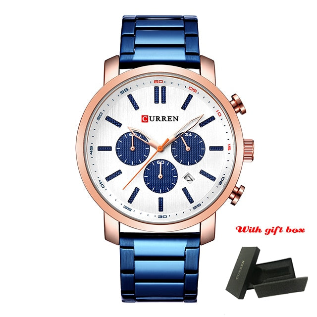 CURREN Luxury Casual Stainless Steel Watch Mens Fashion Chronograph Quartz Men Watches Sport Waterproof Male Clock часы мужские