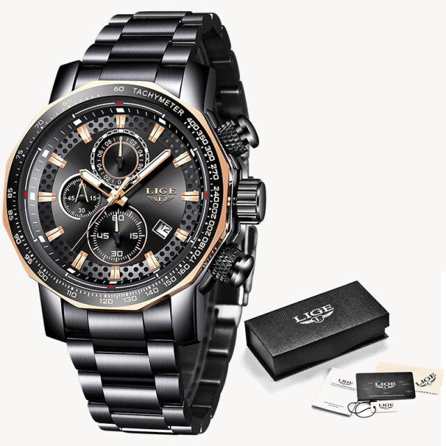 2021 LIGE New Fashion Mens Watches Top Luxury Brand Military Big Dial Male Clock Analog Quartz Watch Men Sport Chronograph watch