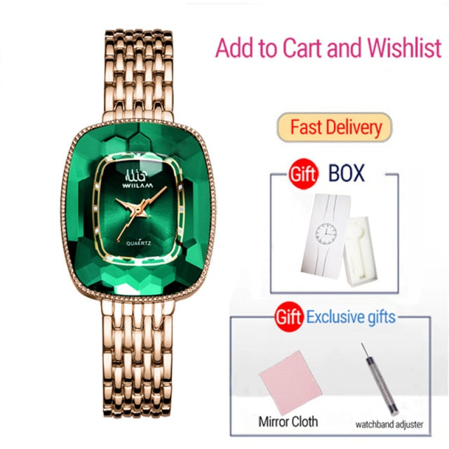 WIILAA 2021 Green Diamond Style Luxury Women Quartz Watch Creative Unique Ladies Wrist Watch For Female Clock relogio feminino