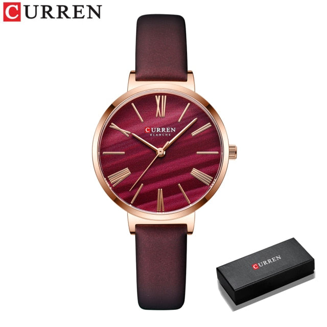 CURREN Fashion Luxury Watches for Women Malachite Green Quartz Dress Bracelet Wristwatch with Leather Female Clock