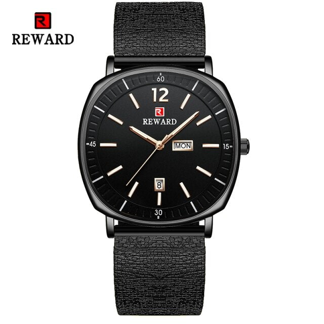 New Reward Men Gold Wristwatches Luxury Business Quartz Watch Top Brand Date Week Display Stainless Steel Wrist Watch for Male