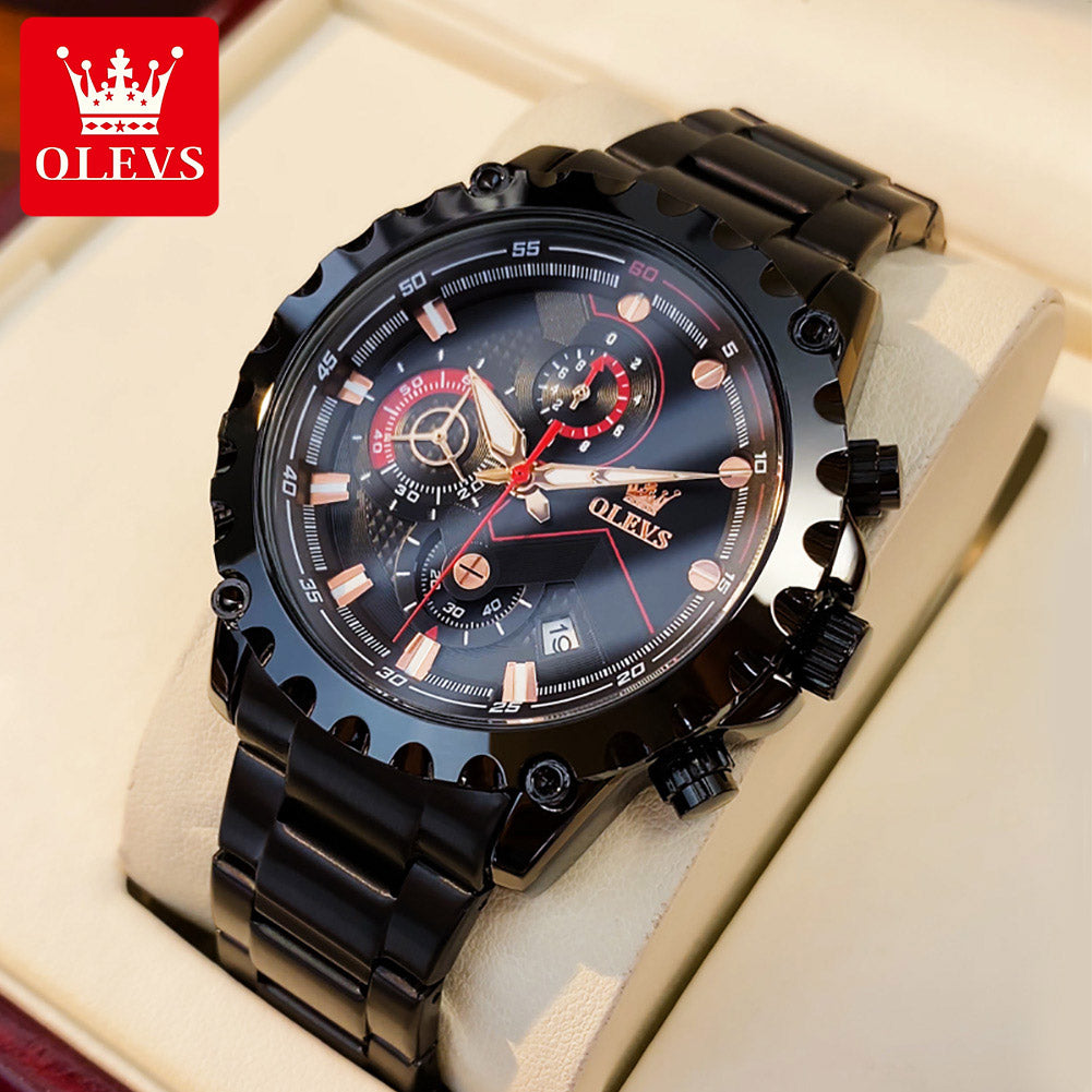 OLEVS Watches Mens Top Brand Luxury Clock Casual Stainless Steel 24Hour Moon Phase Men Watch Sport Waterproof Quartz Chronograph