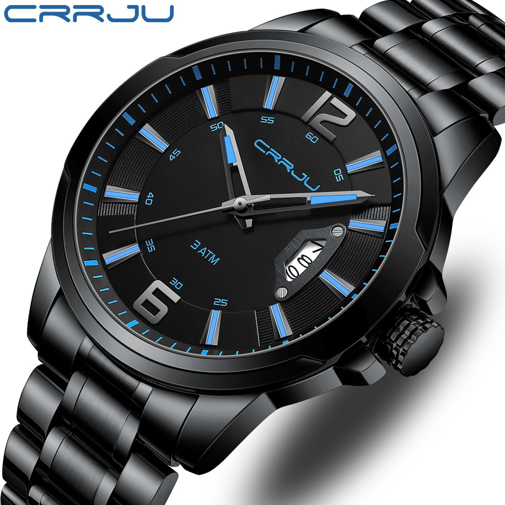 CRRJU Watches for Men Fashion Business Mens Watches with Stainless Steel Strap Waterproof Quartz Watch for Men with Auto Date