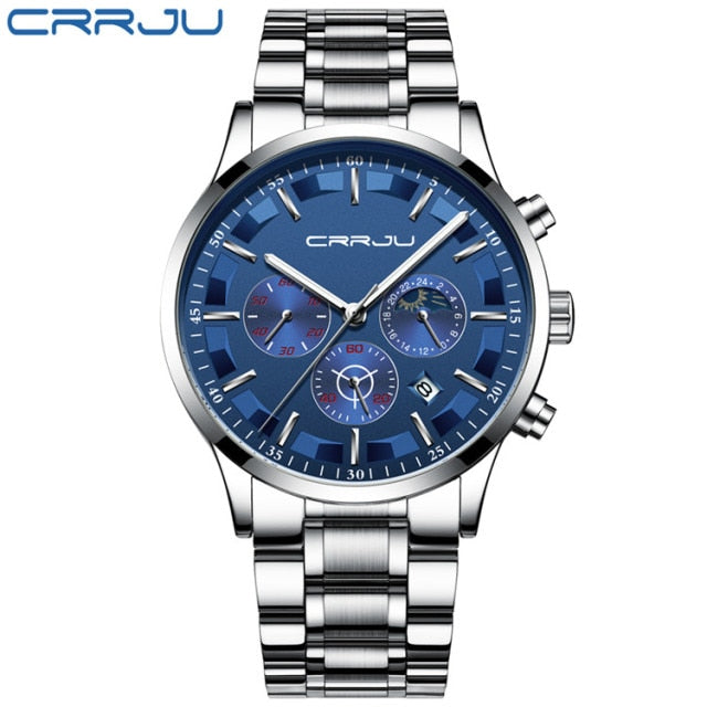 CRRJU Mens Watches Top Brand Luxury Fashion Business Quartz Watch Men Sport Full Steel Waterproof Black Clock Relogio Masculino